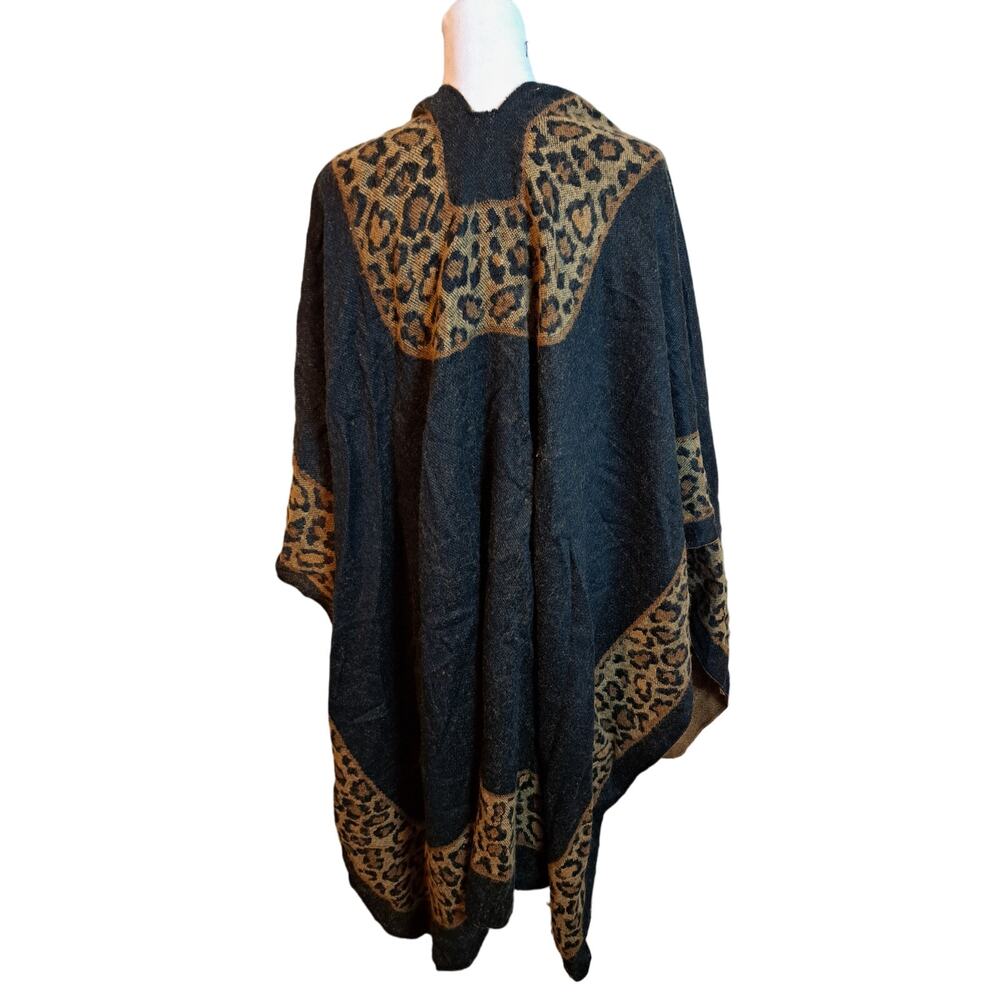 Leopard Print Wrap Reversible Black Brown Scarf One Size - Picture 3 of 5